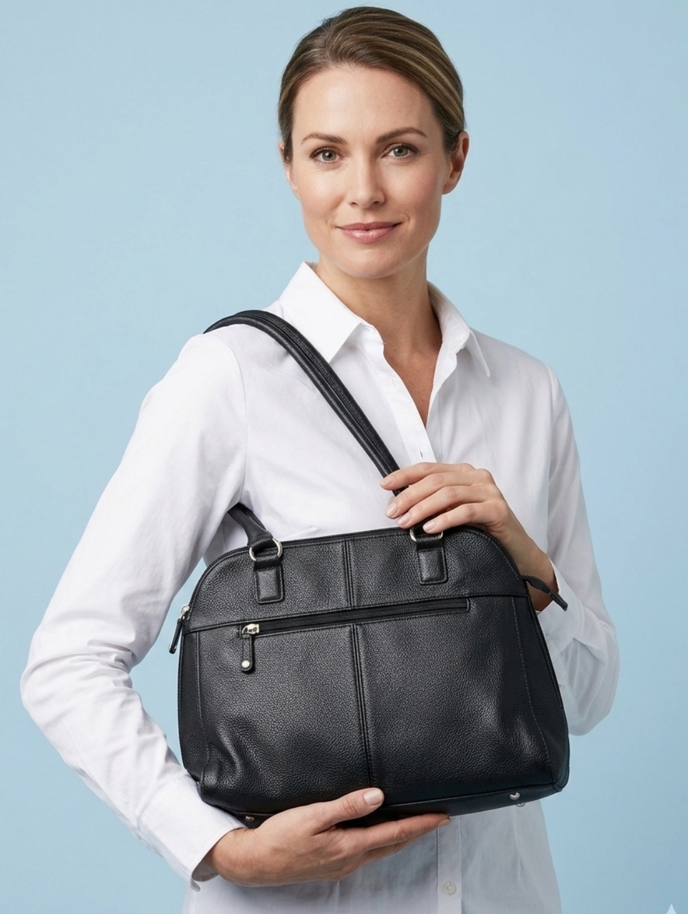 NEW TIGNGANELLO Genuine Leather Multiple Compartments Shoulder Bag Black